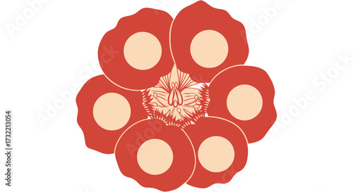 Floral design with red petals and beige center, abstract and simplified