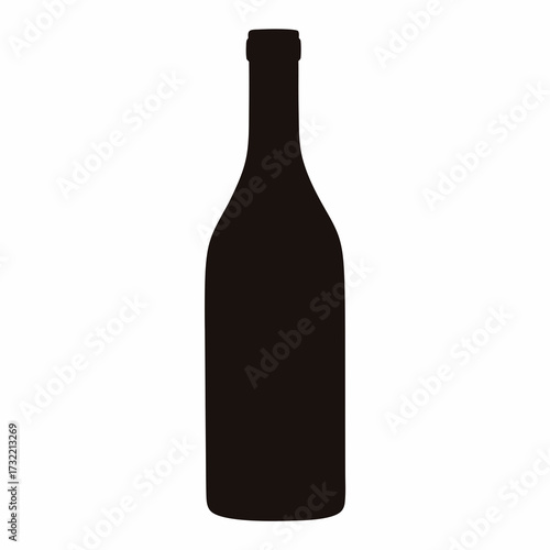 Elegant Black Silhouette of a Classic Wine Bottle on a White Background