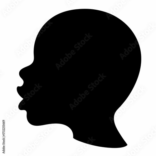 Silhouette profile of a person's head, presented in a stark black color