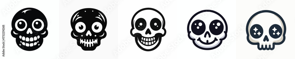 Fototapeta premium black and white vector cute halloween skull