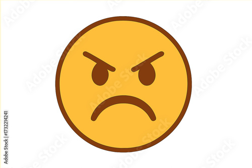 Angry face emoji vector icon. Mad emoticon with a negative expression. Furious smiley character illustration. Concept for bad mood, anger, rage, and irritation. Simple flat cartoon.