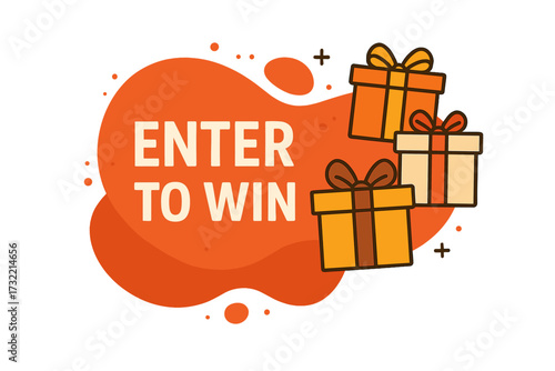 Enter to win giveaway contest banner. Vector illustration with gift boxes for social media promotion. Marketing graphic design for special offer, prize announcement and lucky draw.