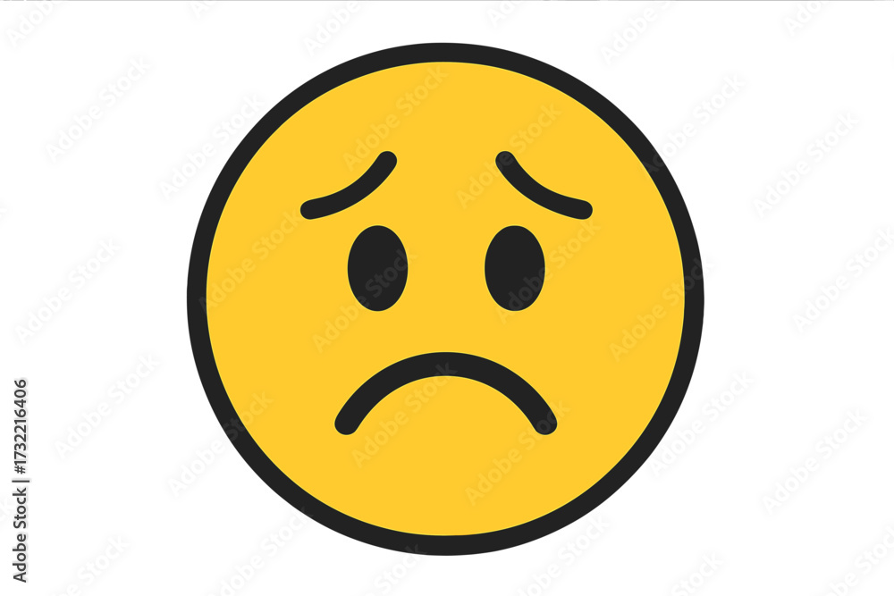 Fototapeta premium Sad emoticon vector icon. Unhappy face emoji expressing sadness, depression, and disappointment. Social media graphic. Bad feedback, negative review concept. Isolated illustration.