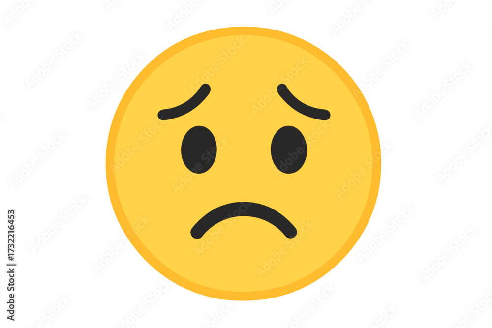 Fototapeta premium Sad face emoji vector icon. Unhappy emoticon with regret and disappointment. Frowning smiley character. Negative emotion concept illustration for depression, sorrow, or bad mood.