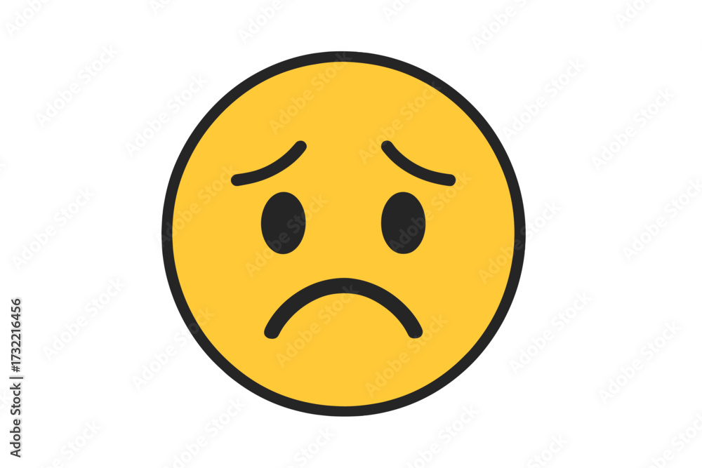 Fototapeta premium Sad emoticon vector icon. Unhappy face emoji expressing sadness, disappointment. Negative emotion, bad feedback, customer review symbol. Depression, grief, sorrow concept.