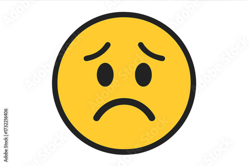 Sad emoticon vector icon. Unhappy face emoji expressing sadness, depression, and disappointment. Social media graphic. Bad feedback, negative review concept. Isolated illustration.