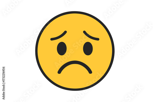Sad emoticon vector icon. Unhappy face emoji expressing sadness, disappointment. Negative emotion, bad feedback, customer review symbol. Depression, grief, sorrow concept.