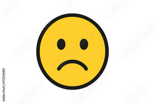 Sad emoticon vector icon. Unhappy face emoji expressing sadness, disappointment. Negative feeling, bad review feedback symbol. Depression, sorrow graphic for social media design.