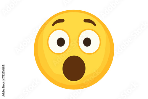 Surprised emoji face vector illustration. Shocked emoticon with open mouth and big eyes. Concept of amazement, disbelief and wow effect. Simple isolated yellow smiley icon.
