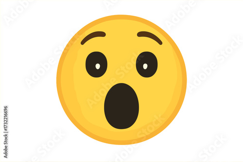 Surprised face emoji vector icon. Shocked emoticon with open mouth and wide eyes. Astonished, amazed, wow expression. Yellow smiley cartoon character for chat, social media, apps.