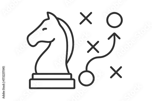 Strategic planning vector icon with chess knight and roadmap. Concept for business tactics, project management, goal achievement, marketing strategy, and successful solution.