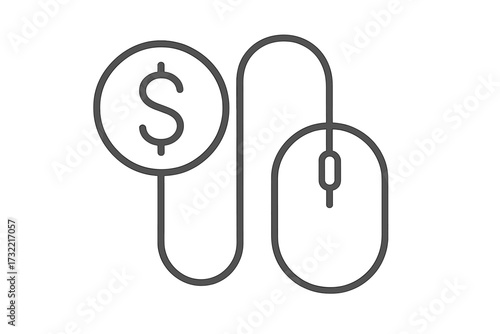 Pay per click (PPC) line icon. Vector computer mouse and dollar sign. Online advertising, marketing and monetization concept. Cost per click (CPC) business model symbol.