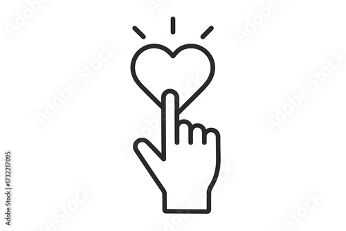Hand pointer clicking heart icon. Social media like button symbol. Love, favorite and follow concept for web and app interface. User engagement and feedback vector illustration.