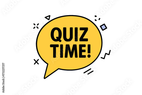 Quiz time vector speech bubble. Trendy text balloon for questions and answers. Trivia game night icon. Exam or test announcement banner. Modern geometric graphic design element.