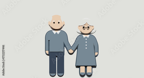 Elderly couple holding hands vector illustration. A cute cartoon of a senior man and woman representing retirement, love, and companionship.
