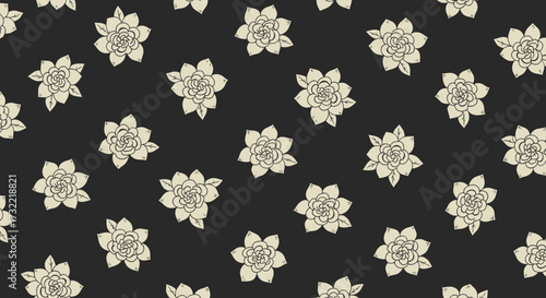 Floral pattern. Light beige flowers on dark grey