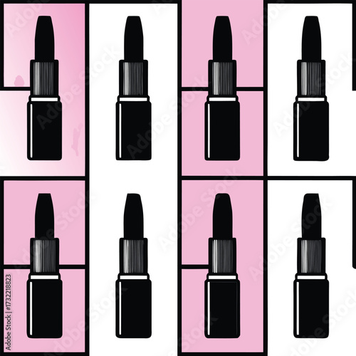 Isolated pink and red fashion lipstick and nail polish set accessory