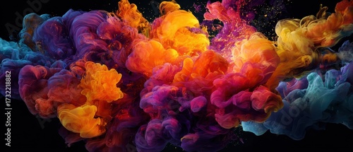 Vivid paint splash in swirl with mixed colors, chemical reaction style. Use for digital art, social media, and scientific visuals.