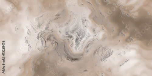 Abstract Swirl of Organic Forms in Muted Browns, Greys, and Creams, Evoking Geological Layers and Ethereal Topographic Texture in Warm Beige Tones for Background Design.