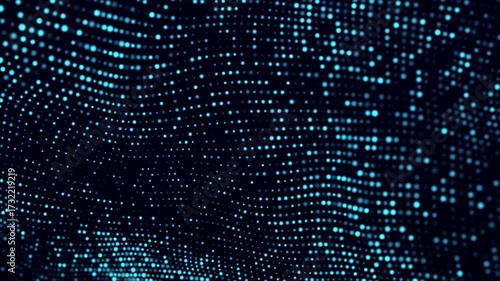 Abstract blue background with moving glowing particles. Big data. 3D rendering.