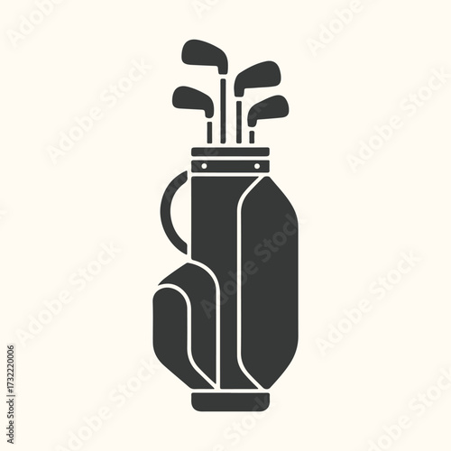 Vector art of a black silhouette of a golf bag filled with clubs, presented against a plain, lightcolored background, symbolizing the sport and equipment associated with golf