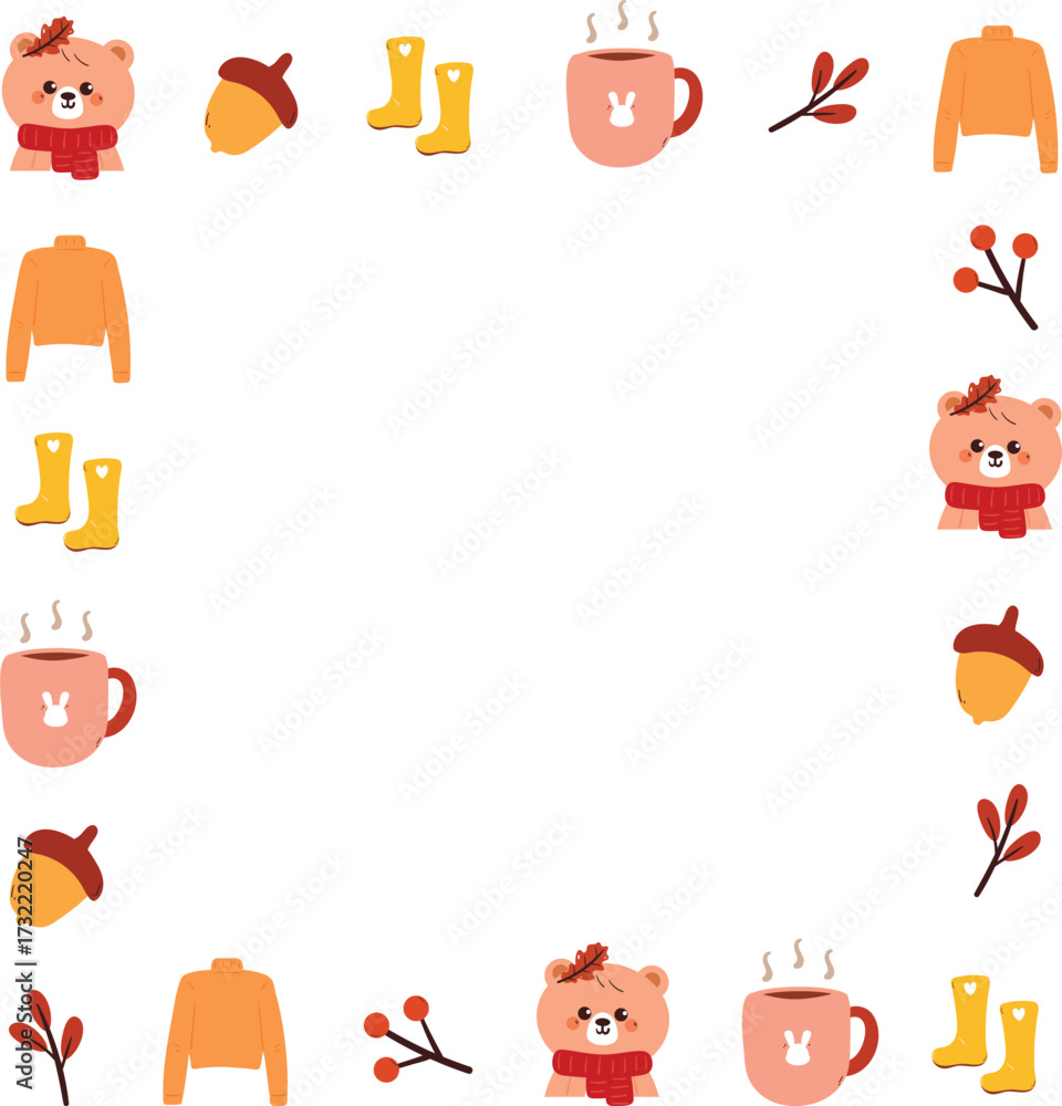 Fototapeta premium cute frame border with autumn element drawing. cute cartoon for photo frame