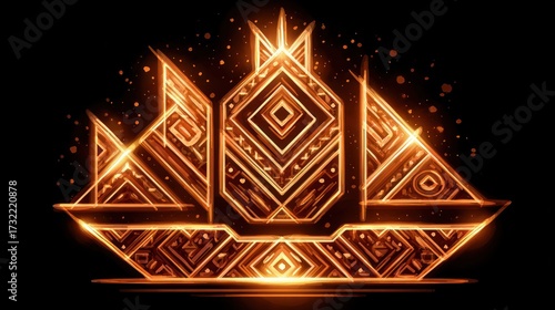 Fototapeta Naklejka Na Ścianę i Meble -  Glowing geometric ship illustration on a dark background for conceptual designs