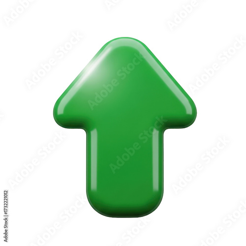 Green plastic arrow up 3d icon sign isolated on transparent background 