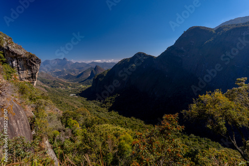 Beautiful view of the Brazilian mountains during the adventure and trail crossing and hike between Petrópolis and Teresópolis in the Serra dos Órgãos National Park (PARNASO).