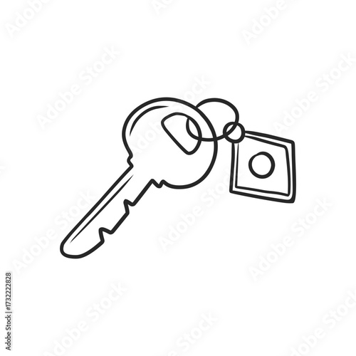 Key with Tag Hand-Drawn Doodle Outline Vector Illustration