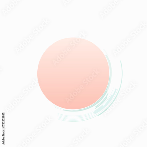 Soft peach-colored circle with light blue-green brush strokes on a white background.