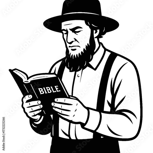 Amish man reading a bible, vector