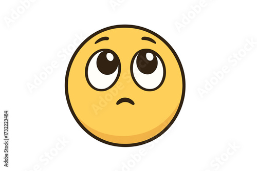 Cute emoticon looking up vector illustration. Emoji character thinking, wondering or hoping. Face with eyes looking up showing pleading, shy or sad disappointed emotion. Eye roll.