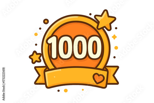 1000 followers celebration vector badge. 1k subscribers thank you icon. Social media milestone achievement label. Cartoon illustration for network friends and fans goal.