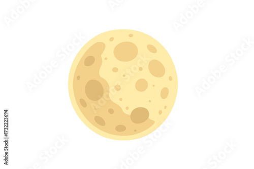 Full moon with craters vector illustration. Yellow celestial body glowing in the dark night sky. Simple flat cartoon graphic for astronomy, astrology, space exploration themes.
