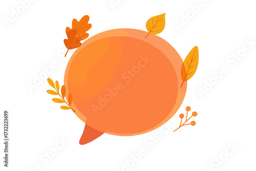 Autumn sale promo design with a translucent speech bubble for text. Fall leaves frame. Seasonal discount banner concept. Vector illustration on a transparent background.