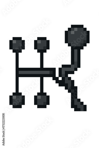 Car gear shift stick icon. Manual transmission symbol. Gearbox lever in pixel art style. Vector illustration of a drive gearstick for speed control. H-pattern layout.