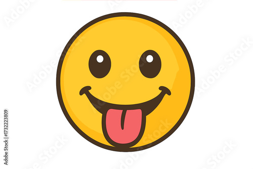 Playful yellow emoji sticking its tongue out. Happy face emoticon with a cheeky expression. Cheerful and silly smiley icon for communication. Vector character illustration isolated.