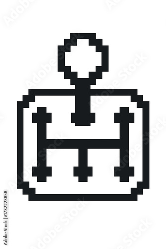 Gear shifter icon in pixel art style. Manual car transmission symbol. Automobile gearbox or stick shift vector illustration. Retro 8-bit gaming aesthetic for driving games.