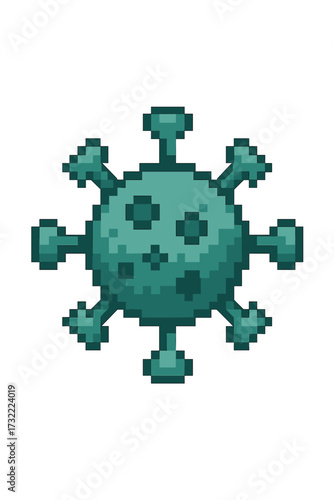 Pixel art virus icon. 8-bit bacteria microbe germ symbol. Vector illustration for retro game. Coronavirus cell sign. Covid-19 infection disease. Pandemic epidemic medicine.