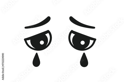 Sad crying eyes with tears. Simple vector icon. Concept of sadness, depression, grief, sorrow, pain, and loneliness. Minimalist character emotion symbol for mental health.