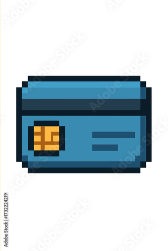 Credit card pixel art icon for online payment and e-commerce. Retro 8-bit gaming style vector. Debit card with chip. Symbol for banking, finance, digital money, secure transaction.