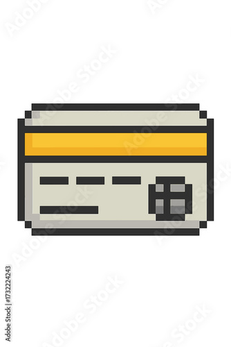 Pixel art credit card vector icon. 8-bit retro game style. Backside view with magnetic stripe. Finance, payment, e-commerce, banking, online shopping concept. Isolated.
