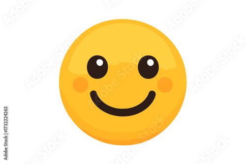 Cute smiling emoticon. Happy yellow face emoji vector design. Cheerful cartoon character icon. Positive emotion symbol for social media. Isolated illustration for good mood concept.