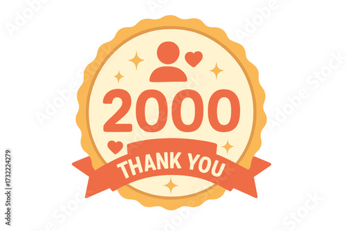 2000 followers celebration thank you badge. Social media milestone. Two thousand subscribers goal. Achievement banner design. Follower appreciation vector illustration for web.