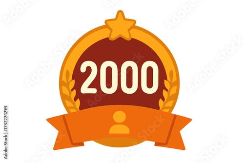 2000 followers achievement badge. Thank you 2k followers celebration vector icon. Social media milestone award medal for a community goal. Isolated graphic celebration element.