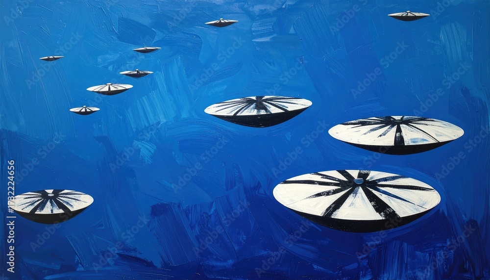 Fototapeta premium Futuristic Armada of Alien Spaceships Flying in Formation.