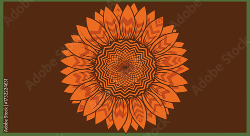 Stylized sunflower pattern, warm palette, geometric details
