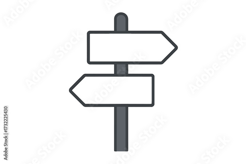 Signpost with two opposite arrows. Concept of choice, decision, dilemma, and strategy. Crossroads for path and direction. Yes or no options. Blank for custom text. Vector.