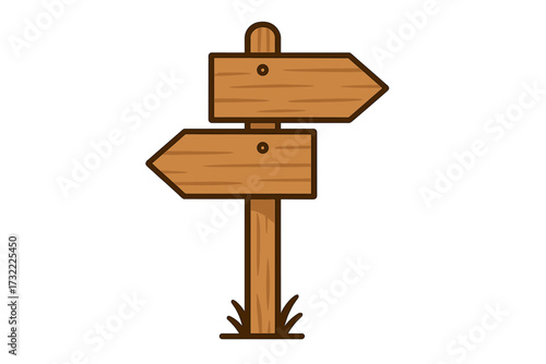 Concept of choice, decision, and dilemma. Wooden signpost with two arrows in opposite directions. Metaphor for crossroads, strategy, path, opportunity, uncertainty, yes or no.